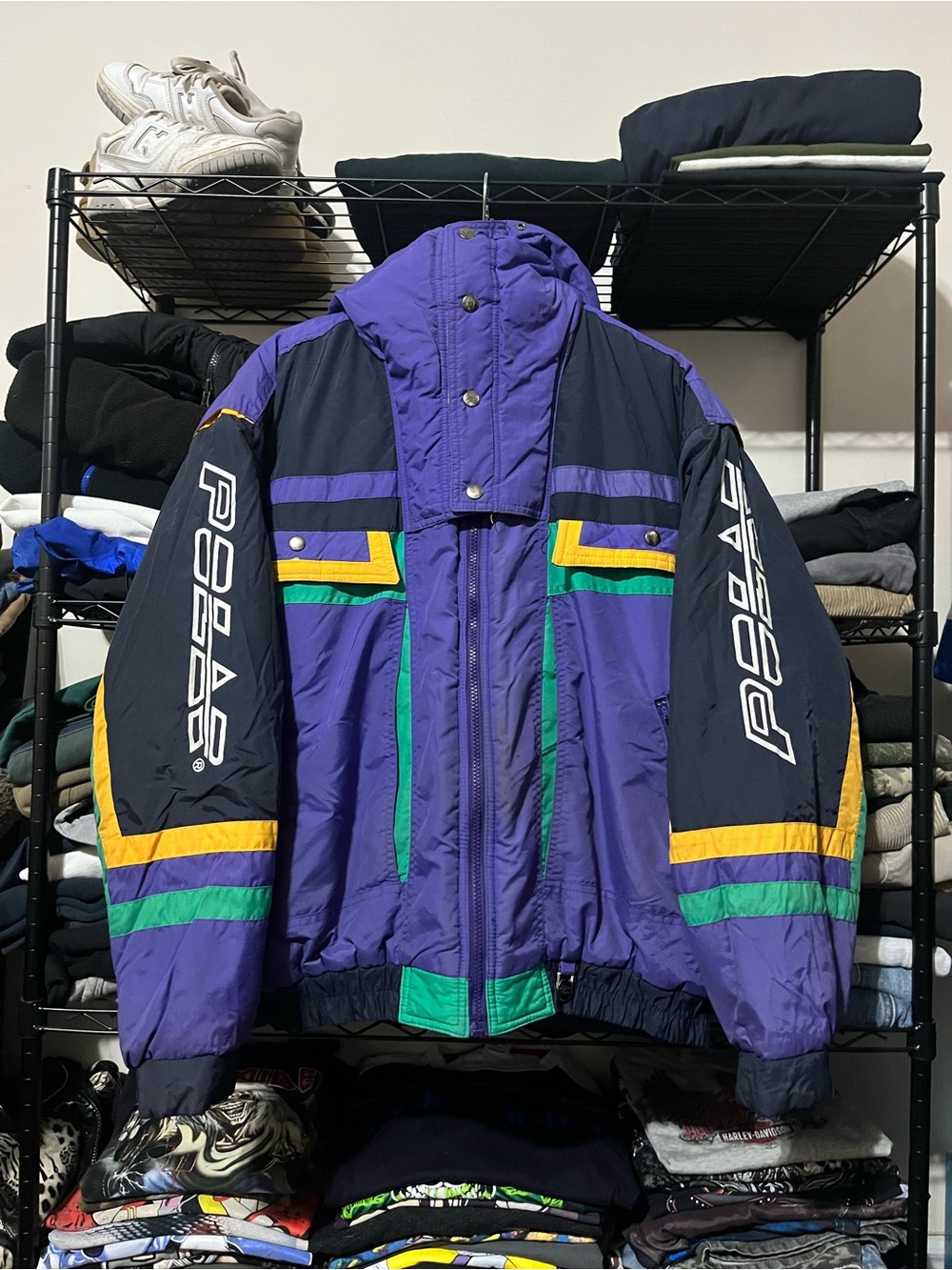 Polaroid Men’s Colorblock Ski Jacket in Purple, Black & Green